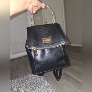 bebe Black Leather Backpack Handbag with Gold Hardware